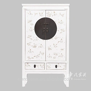 Antique chinese design wooden hand painting two door bedroom wardrobe
