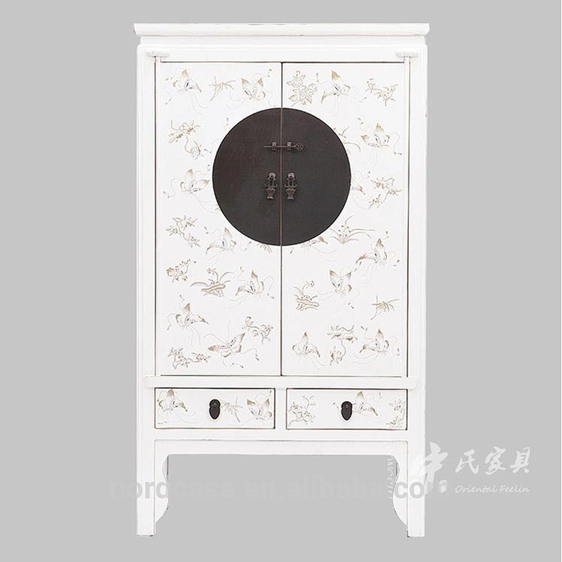 Antique chinese design wooden hand painting two door bedroom wardrobe