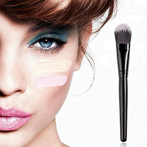 Black Contour Brush Foundation Brush Tapered Liquid Powder Cream Makeup Brush with Synthetic Bristles and Wooden Handle
