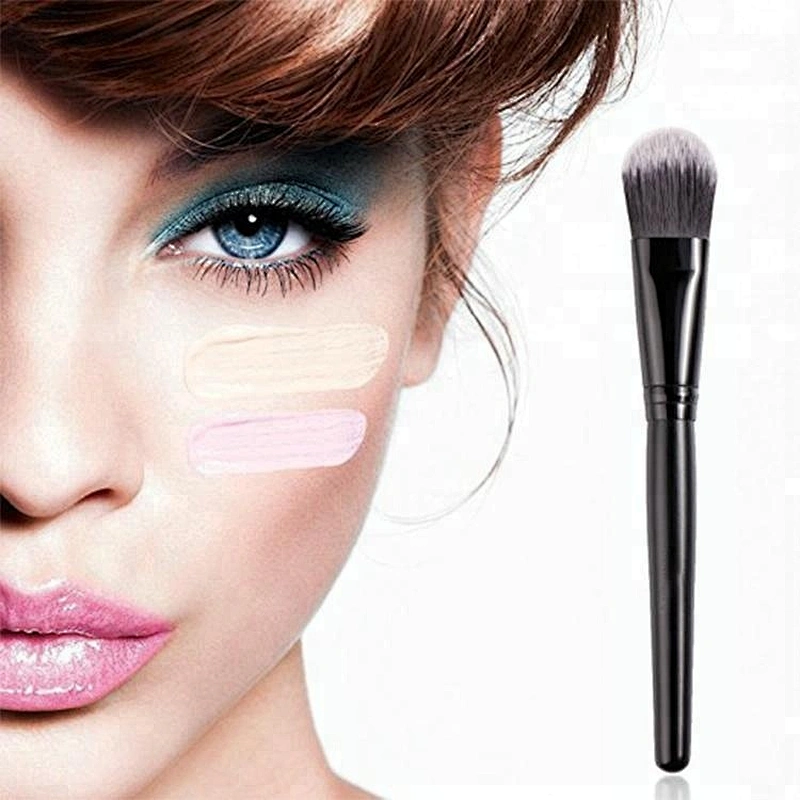 Black Contour Brush Foundation Brush Tapered Liquid Powder Cream Makeup Brush with Synthetic Bristles and Wooden Handle