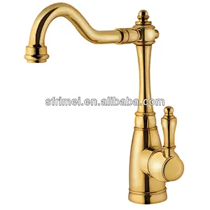 Deck Mounted Good Quality Brass Body Gold Plated Antique Kitchen Faucet KL-6125G