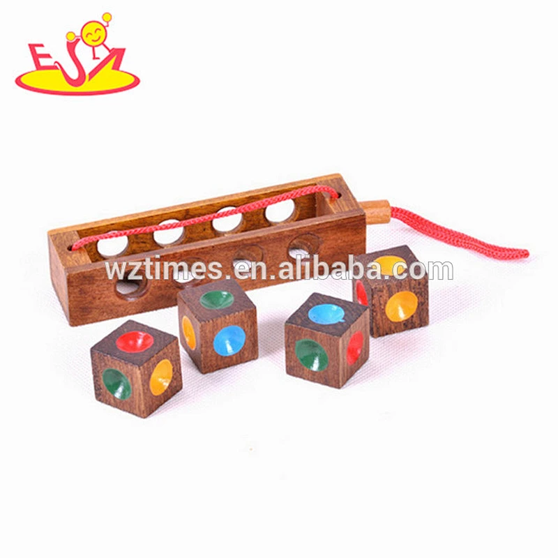 Wholesale educational brain teaser wooden unlocked 3d cube puzzle toy for kids W11C027