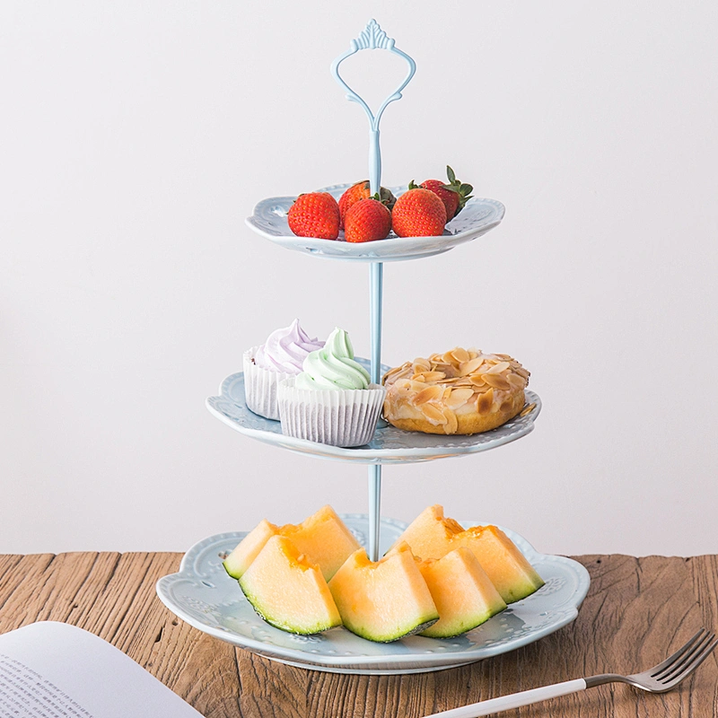 High Quality Customized Logo Tableware European Ceramic Three Layer Fruit Plate Ceramic Dessert Snake Dish