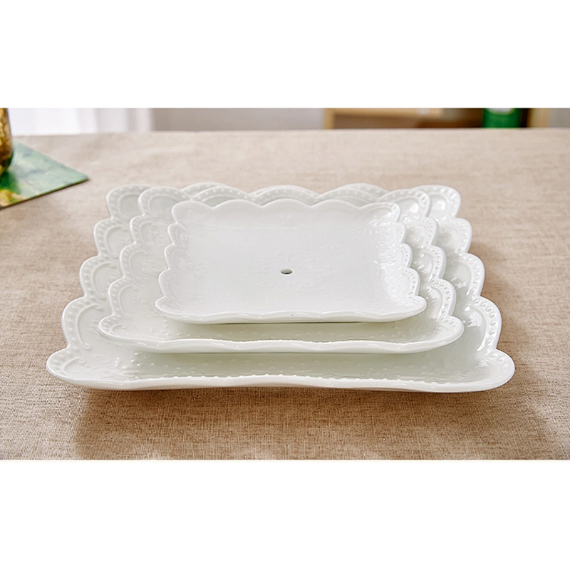 Square Dessert Plate Customized Table Decoration Ceramic Dishes European Pottery Fruit Plate Cake Table Buffet Display Rack