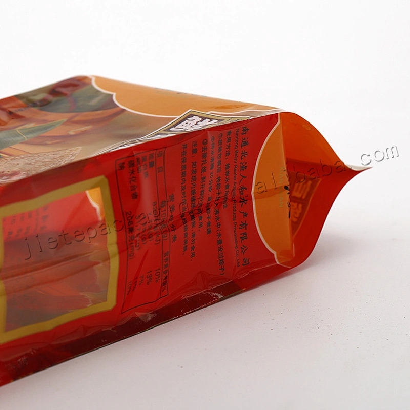 Resealable vacuum plastic snack food packaging bag with transparent window