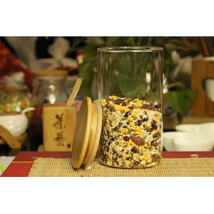 Cheap borosilicate sealed glass jar storage with wood lid for food