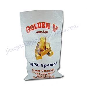 Customized golden printing 50kg white pp woven basmati rice packing bag export Dubai