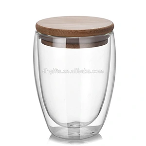 Double wall 350ML juice glass mug with lid