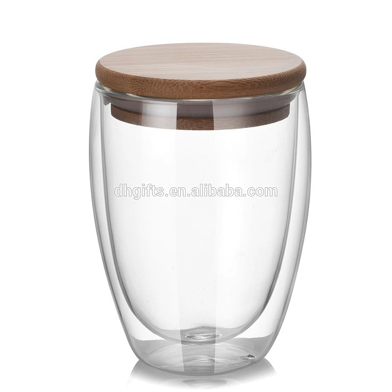 Double wall 350ML juice glass mug with lid