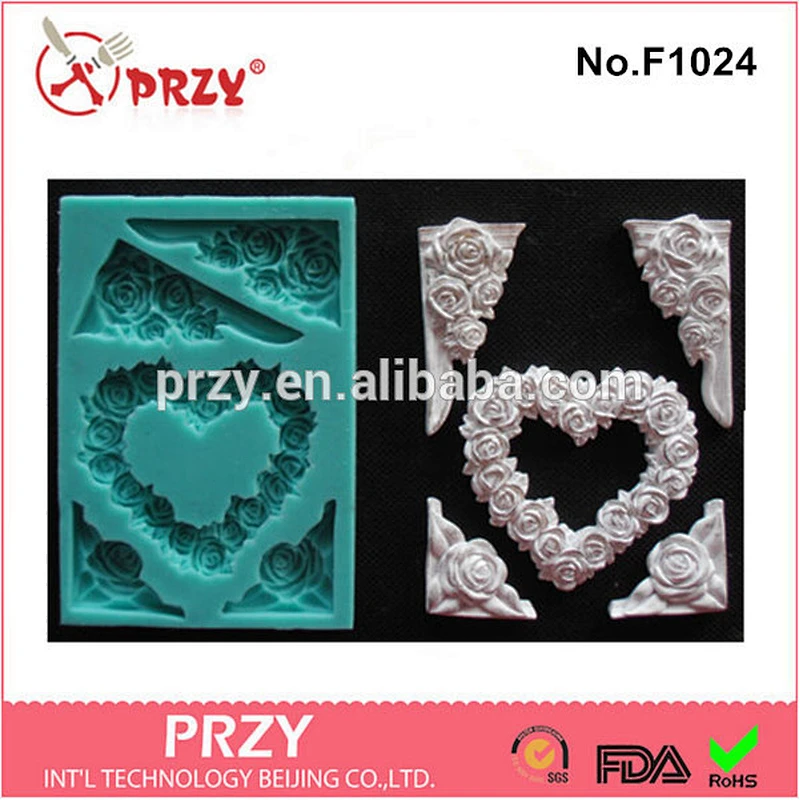 F1024 relief heart silicone mould for cake fondant decoration heart fondant mold for sell