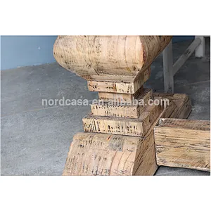 Vintage wood dining table carved square old pine table