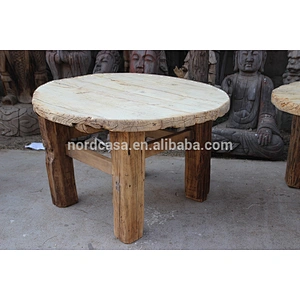 chinese natural wood round rustic reclaimed wood dining table
