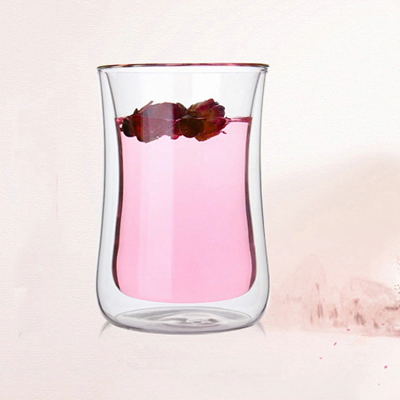 Graceful cup body double layers cup 300ml beer glass cup for flower tea