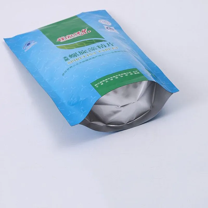 Custom plastic material polyethylene pe bag for Spirulina packaging