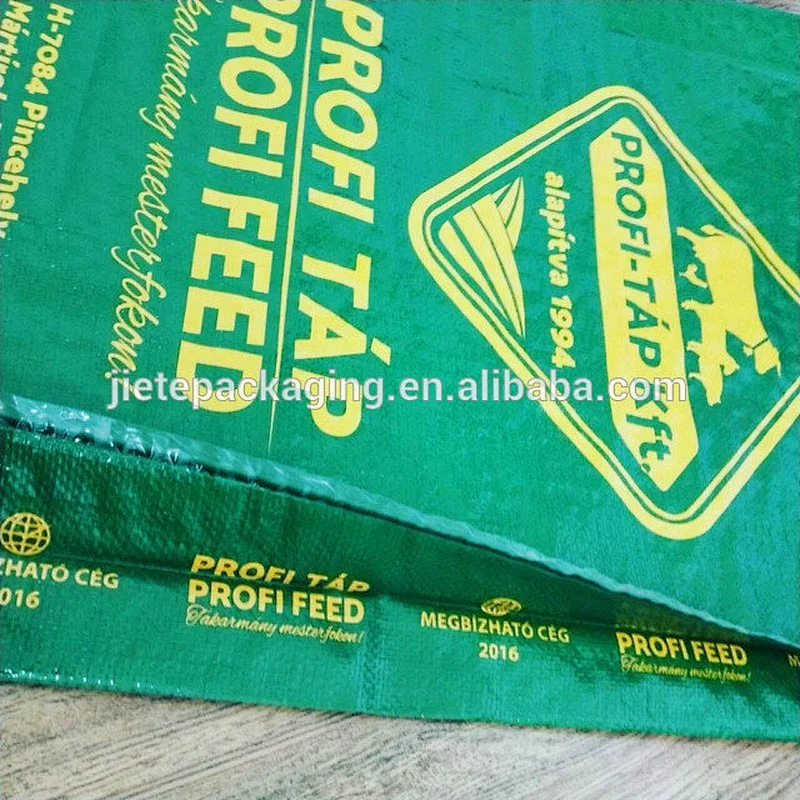 Customized design printing laminated green pp woven feed bag for livestock,poultry