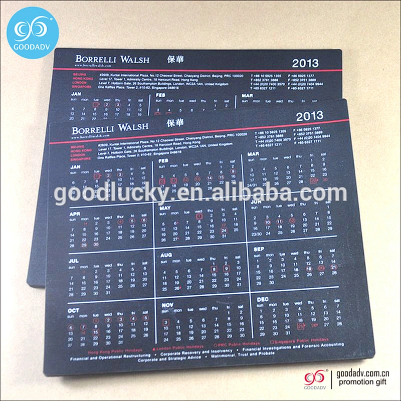 Guangzhou supply customized rubber paper mouse pad logo printed mousepad with calendar