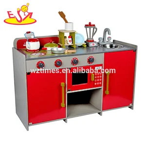 2018 Wholesale new design wooden kitchen toys kids wooden children kitchen in red W10C378