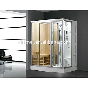 Hot Selling Cheap Price Corner Dry Wet Combined Wood Sauna Shower Room With Seat