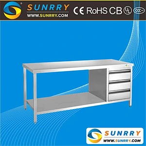 Commercial stainless steel restaurant working table and kitchen prep table with three drawers