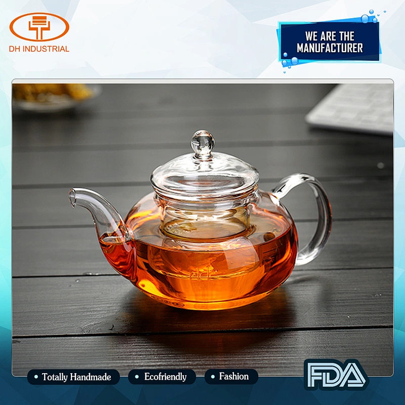 High quality borosilicate handmade glass tea pot, flower kettle with handle