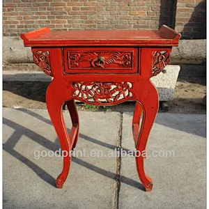 Chinese Folk Art Antique Vintage Handcrafted 1-Drawer Wooden Mini Table