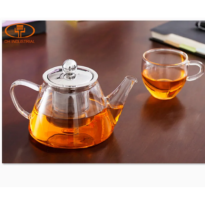 glass tea pot with 304 stainless steel strainer , glass tea cups with handle