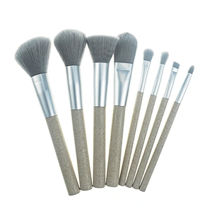 New Arrival Gray Ferrule Recyclable Straw Handle 8pcs Makeup Brush Set With Private Label