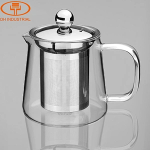 Guangzhou manufactory borosilicate glass tea pot with stainless steel infuser tea blooming tea pot for meeting room and home