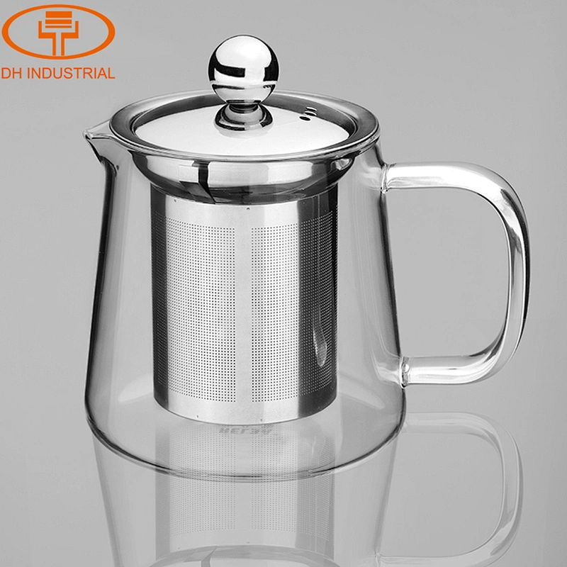 Guangzhou manufactory borosilicate glass tea pot with stainless steel infuser tea blooming tea pot for meeting room and home