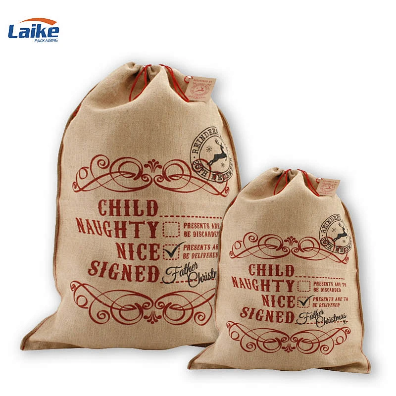customs laminated christmas santa sack jute gunny sack gift burlap santa sack