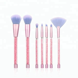 Customized Logo Glitter 7pcs Makeup Brush Set With Transparent Spangle Makeup Bag Silicone Makeup Brush Cleaning Pad