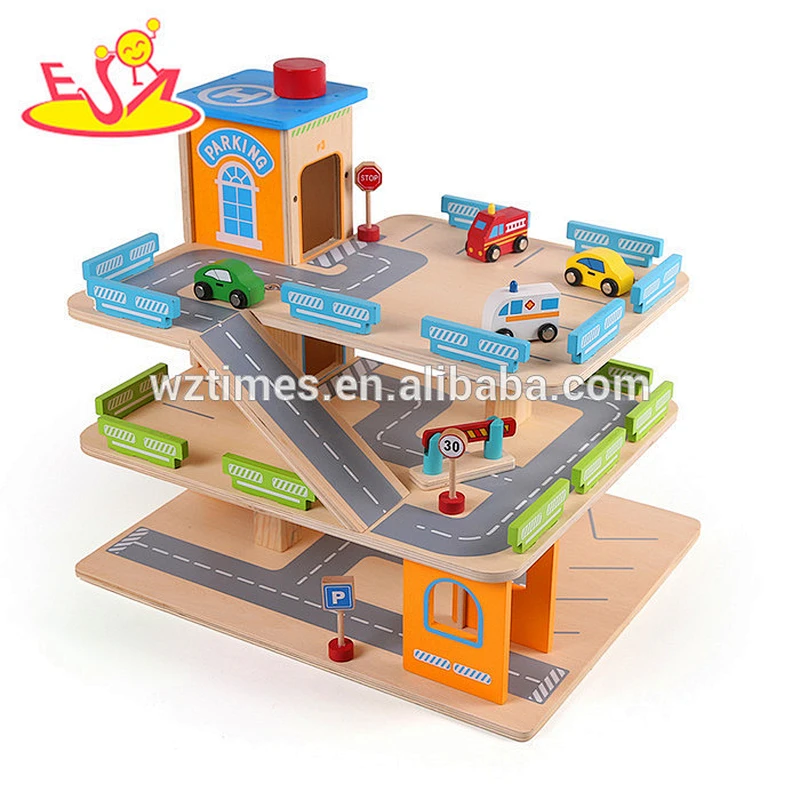 2018 wholesale baby wooden parking lot set toy new design kids wooden parking lot set toy wooden parking lot set toy W04B036