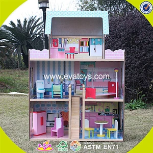 wholesale lovely role play kids wooden dollhouse delicate style children's wooden pink dollhouse for sale W06A032