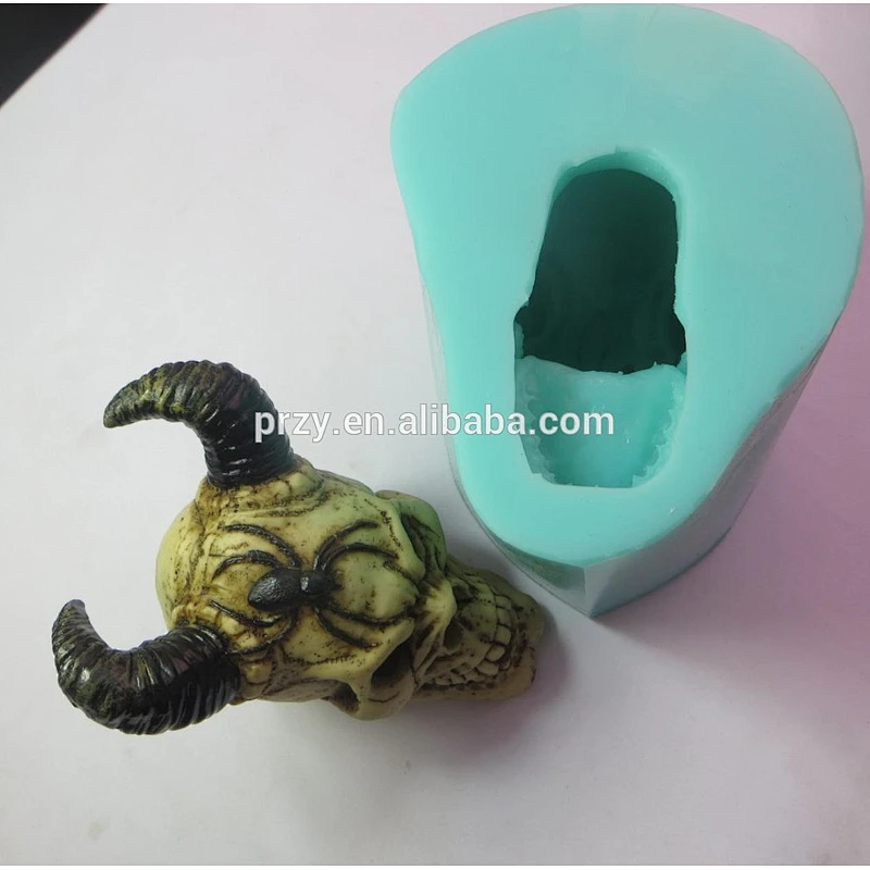 QT0002 3d Sheep Shofar skull with a spider on head silicone molds for concrete Halloween handmade soap mold PRZY