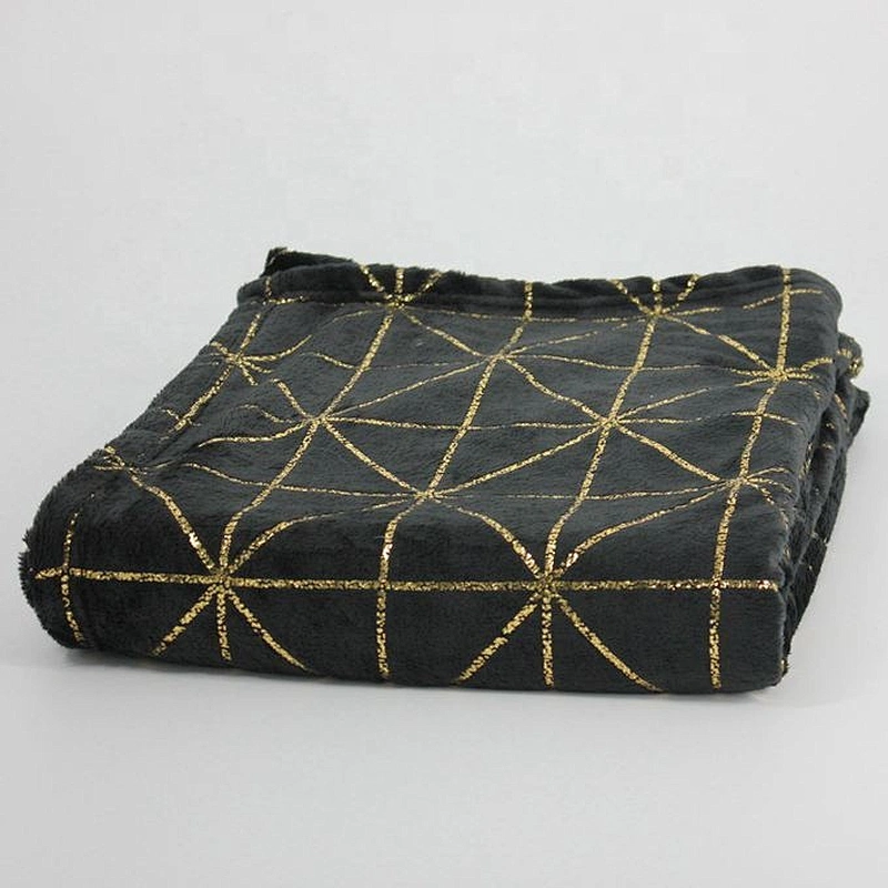 100% Polyester Foil printed shiny Flannel Blanket Throw
