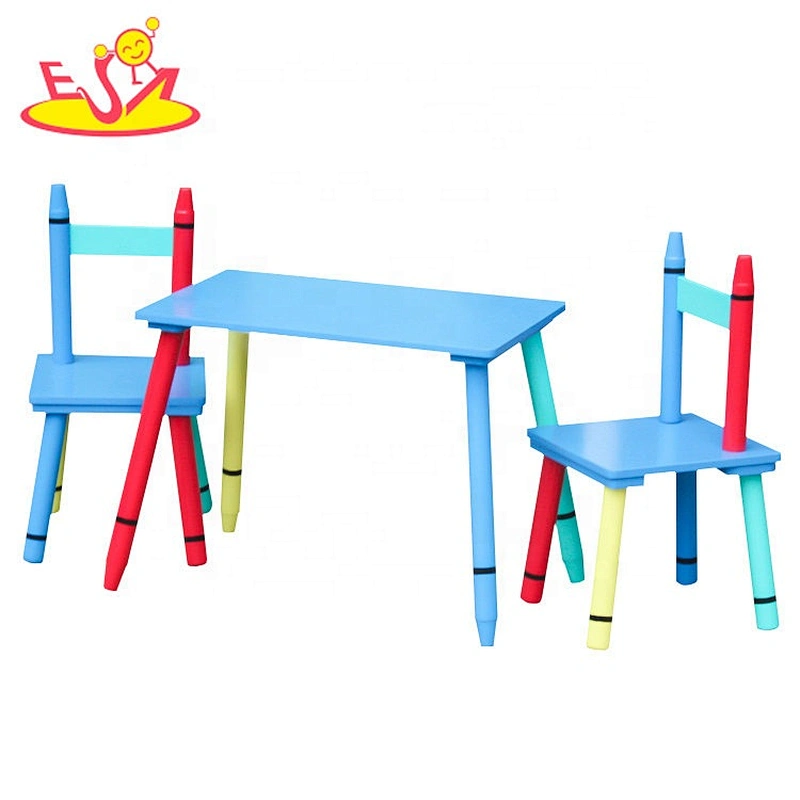 2018 New design cartoon crayon shaped wooden kids table and chair set with high quality W08G254
