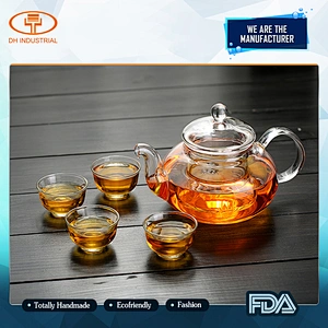 High quality borosilicate handmade glass tea pot, flower kettle with handle