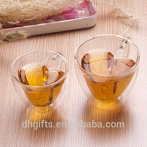 China manufacturer heart shape double wall Glass Espresso cups/mug for couples