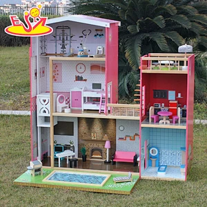 2018 New design girls uptown dollhouse modern size wooden uptown dollhouse wood uptown dollhouse with furniture W06A152