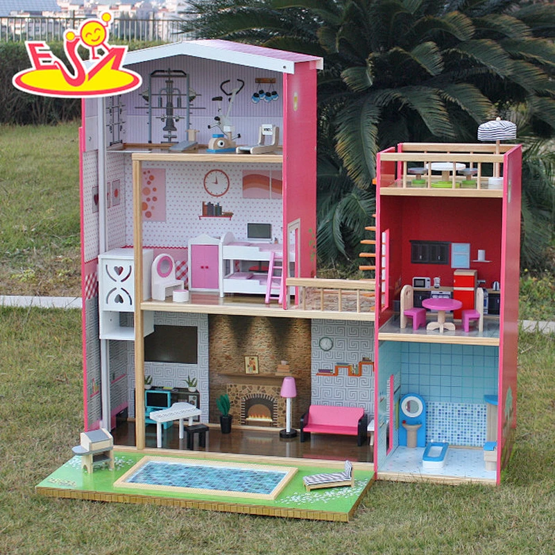 2018 New design girls uptown dollhouse modern size wooden uptown dollhouse wood uptown dollhouse with furniture W06A152