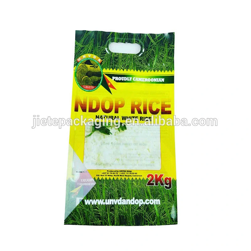 custom PE plastic rice bag with colorful printing handle pouch 1kg 2kg 5kg