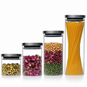 Kitchen Airtight Glass Canister Promotional High Borosilicate Storage Glass Bottle Transparent Food Glass Jar