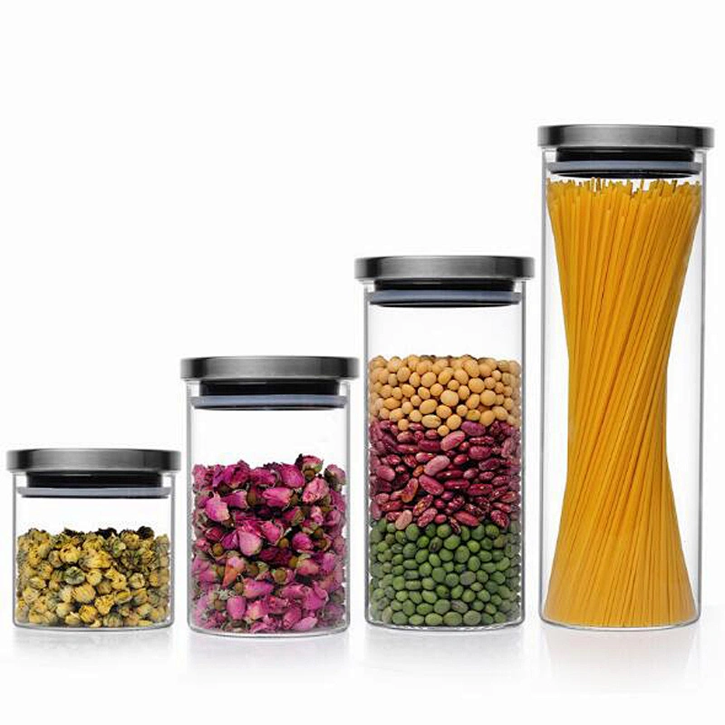 Kitchen Airtight Glass Canister Promotional High Borosilicate Storage Glass Bottle Transparent Food Glass Jar
