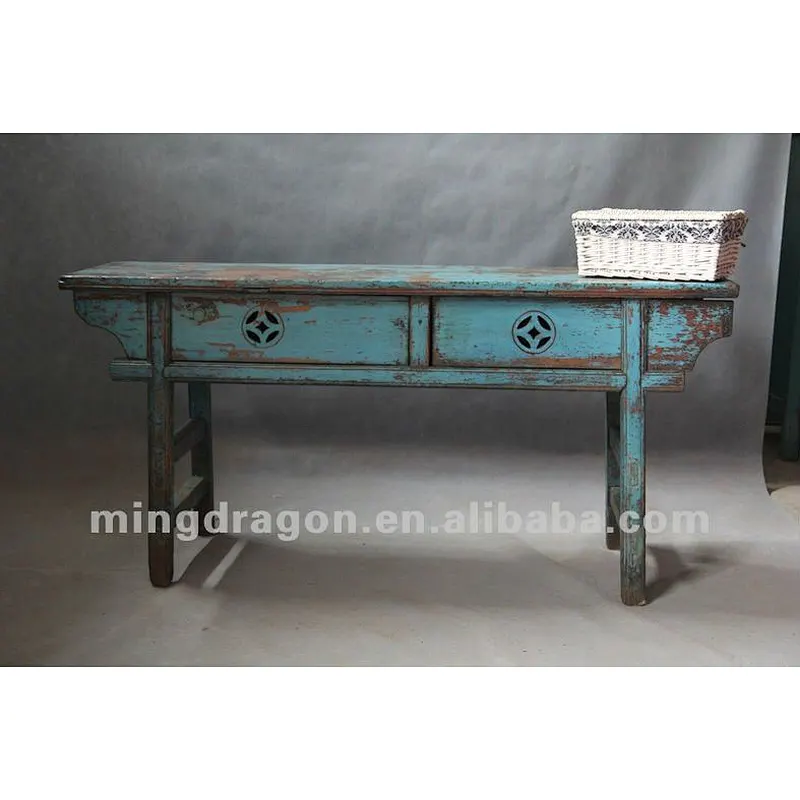 Chinese antique furniture pine recycle wood Shanxi blue color two door table