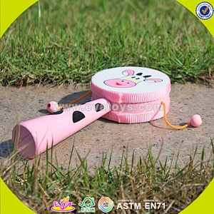 wholesale lovely pink wooden rattle drum for kids W07G006