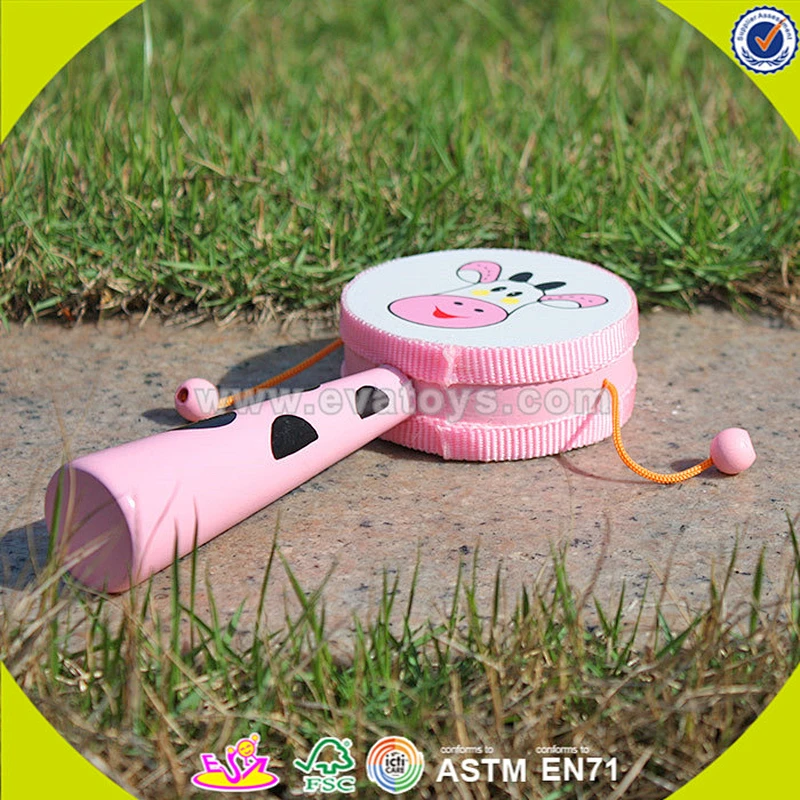 wholesale lovely pink wooden rattle drum for kids W07G006