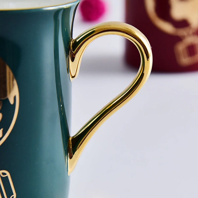 Customized couples mug best quality ceramic cup with gold handgrip for house