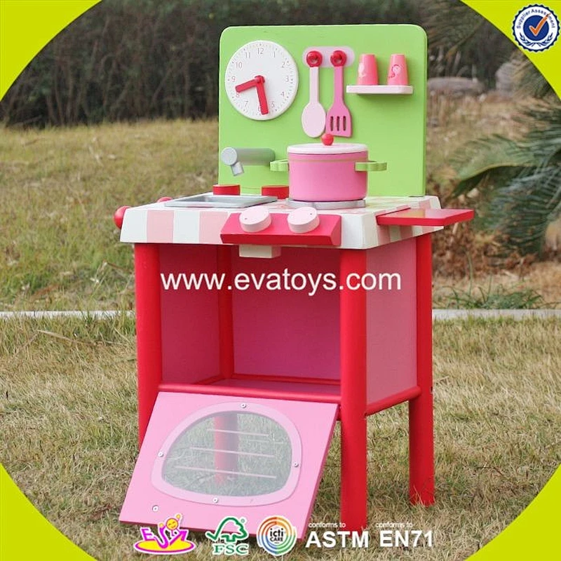 New design mini pink wooden small toy kitchen for girls pretend play W10C269