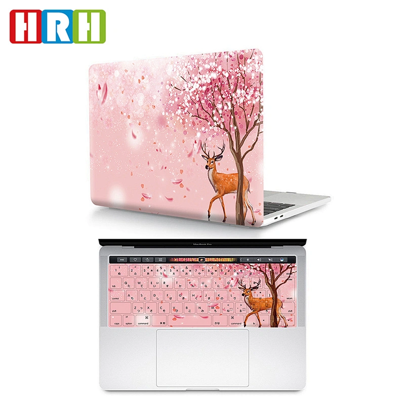 2 In 1 Cherry Blossom clear plastic case custom laptop case pu and Silicone Keyboard Protector for Mac Pro Touch Bar