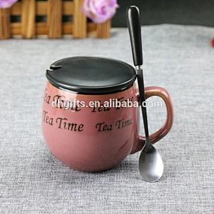 New Product Creative Ceramic Couple Mugs Custom Lovers Coffee Cup With Lid and Spoon